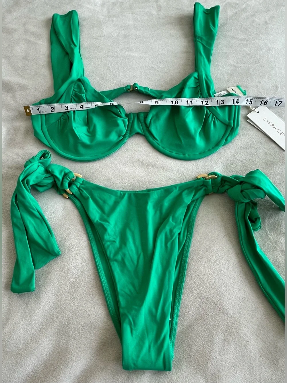 L*Space Bikini Set Stella Top & Kiki Tanga Bikini Bottom Large/XL Jade Green